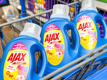 Three Ajax Laundry Detergents in Walmart shopping cart