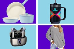 Carote Cookware, Stanley tumbler, headphones, and women's sweater