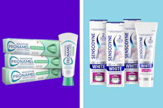 packs of toothpaste in a collage