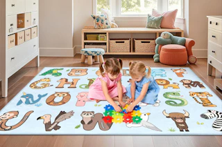 children playing on rug