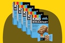 KIND Breakfast Bars, Blueberry Almond on a yellow background.