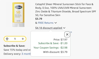 Cetaphil sunscreen Amazon receipt