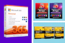 Software packages in a box in a collage 