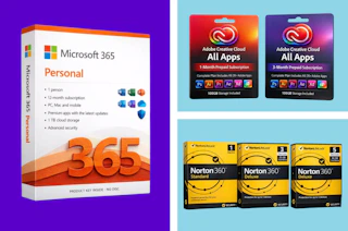 Software packages in a box in a collage 