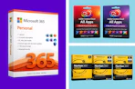 Software packages in a box in a collage
