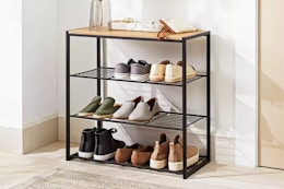 Lifestyle image of the 4-tier Brightroom shoe rack in home setting