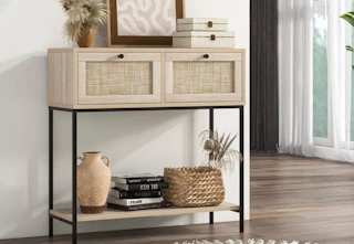 costway rattan console table with drawers