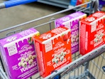 4 boxes of Yoggies multi-packs in Walmart shopping cart