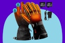 ABXMAS Heated Gloves for Men Women Rechargeable on a blue background.