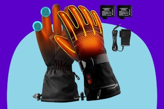 ABXMAS Heated Gloves for Men Women Rechargeable on a blue background.