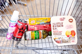 groceries in a walmart shopping cart