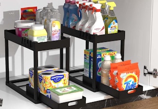 under sink organizers with items inside
