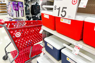 coolers sitting on a target shelf