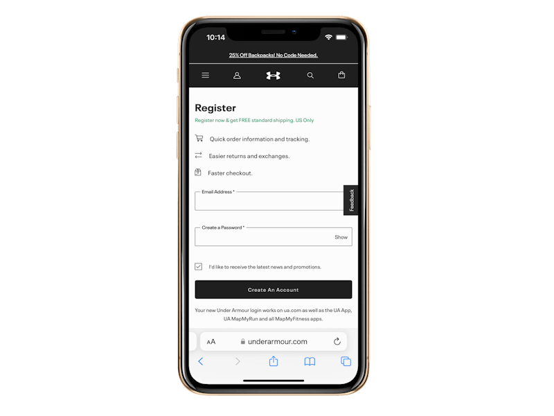 an iphone with the under armour rewards sign up on it