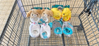 squishmallow slippers in a cart at aldi