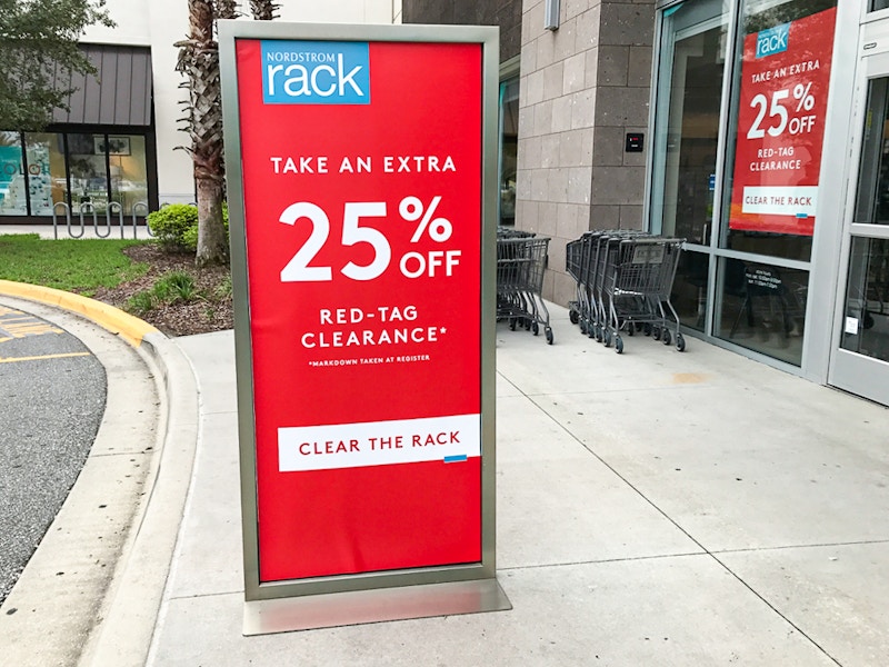 A sign for the Nordstrom Rack Clear the Rack sale