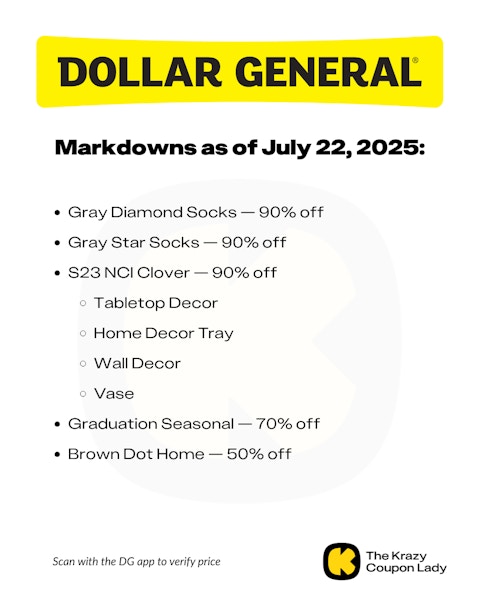 Dollar General Markdown List for July 22, 2025