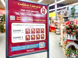 world market golden unicorn scavenger hunt signage in store