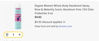 Degree deodorant Amazon receipt