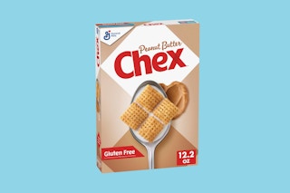 peanut butter chex on a blue background