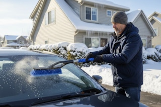 a man using an ice scraper