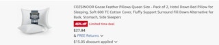 goose feather pillow Amazon receipt