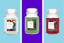 Collection of large Yankee candles.