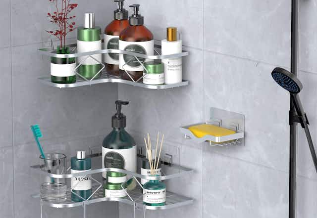 Adhesive Corner Shower Caddy 2-Pack, Just $8.79 on Amazon card image
