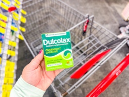 hand holding dulcolax tablets in cvs