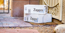 Two Zappos boxes stacked on someone's front porch