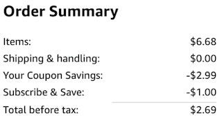 an amazon order summary ending in $2.69