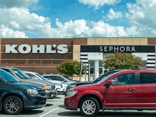 A Kohl's and Sephora storefront from the parking lot.