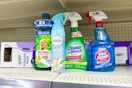 swiffer, mr. clean, febreze, and true living cleaning products on a store shelf