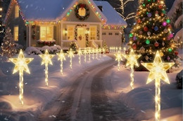 star lights in front of decorated house