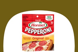 dollar general hormel pepperoni on olive and white background
