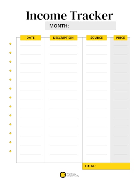 a monthly income tracker from KCL