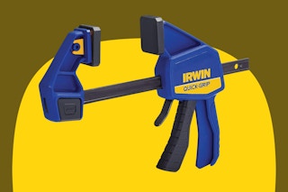 IRWIN QUICK-GRIP Bar Clamp, One-Handed, Medium-Duty, 6-Inch on a yellow background.