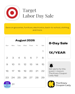 Calendar graphic of Target Labor Day predicted for Aug 2026