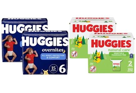 2 Huggies Overnites + 2 Huggies Wipes