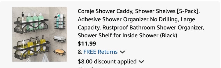 shower caddy set Amazon receipt