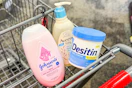 aveeno, desitin, and johnsons baby items in a shopping cart
