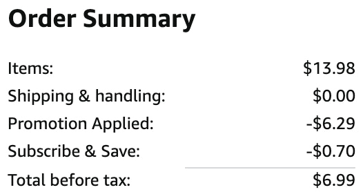 an amazon order summary ending in $6.99