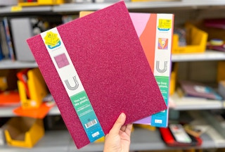 hand holding clearance binders at walmart