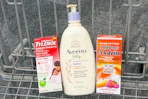Shopping cart with Aveeno, Tylenol, Motrin