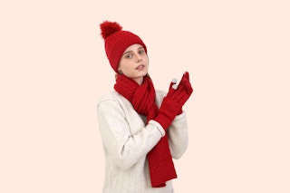 a woman wearing a winter accessory set
