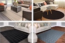 4 lifestyle images of area rugs in different indoor and outdoor settings
