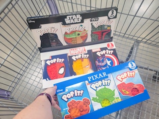 pop its in a cart, star wars, marvel and pixar themed