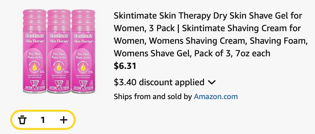 Skintimate Amazon receipt