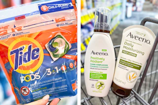 collage with tide and aveeno products