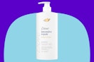Dove intensive shampoo on a blue background.